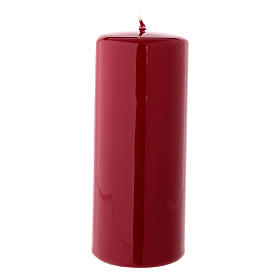 Shiny dark red Christmas pillar candle 150x60 mm