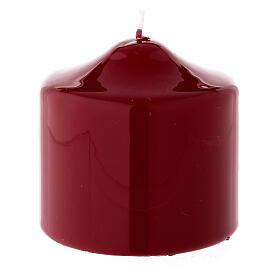 Shiny dark red Christmas candle 80x80 mm