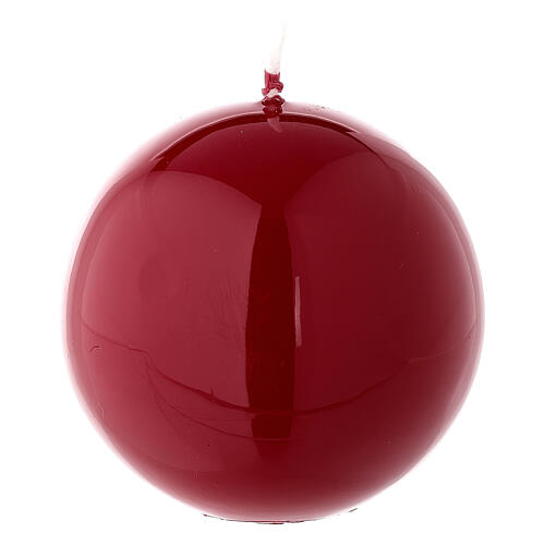 Vela de Navidad esférica rojo lúcido lacre 8 cm 2