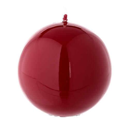 Candela di Natale sferica rosso lucido ceralacca 8 cm 1