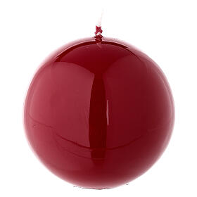Round ball Christmas candle, shiny red 8 cm diameter