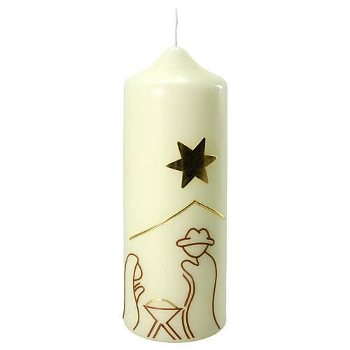 Candle with stylised golden Holy Family, 230x80 mm 1
