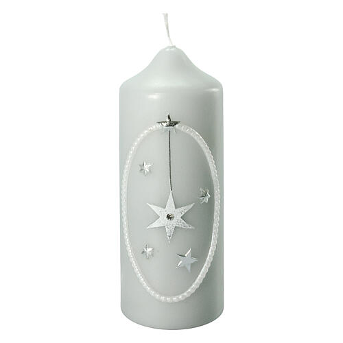 Grey candle with silver Christmas star, 165x60 mm 1
