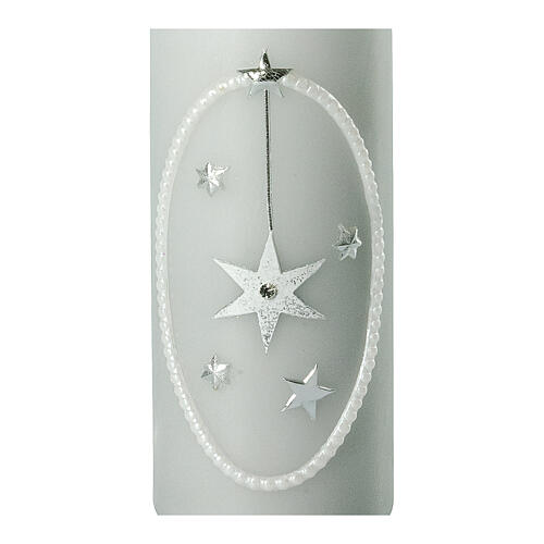 Grey candle with silver Christmas star, 165x60 mm 2