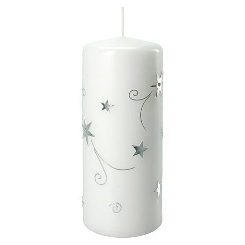 White candle, Christmas silver stars, 200x80 mm 1