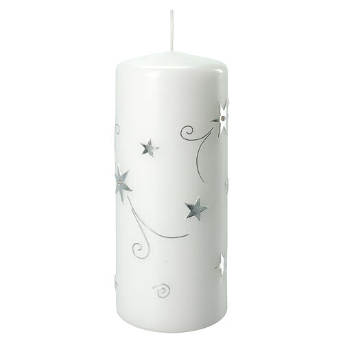 White Christmas candle with silver stars 200x80 mm 1