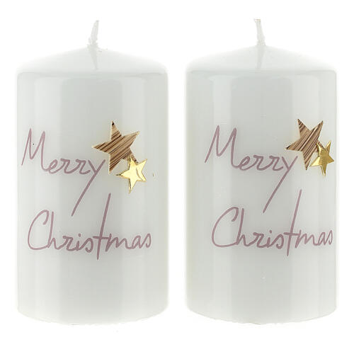 Candles set of 2, Merry Christmas and golden stars, 100x60 mm 1