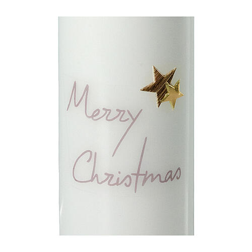 Świeca biała Merry Christmas gwiazdy złote 150x60 mm, 2 sztuki 2