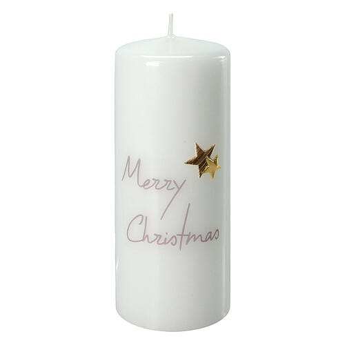 White Merry Christmas candle golden stars 2 pcs 150x60 mm 3