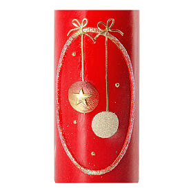 Bougie boules de Noël rouge or 165x60 mm