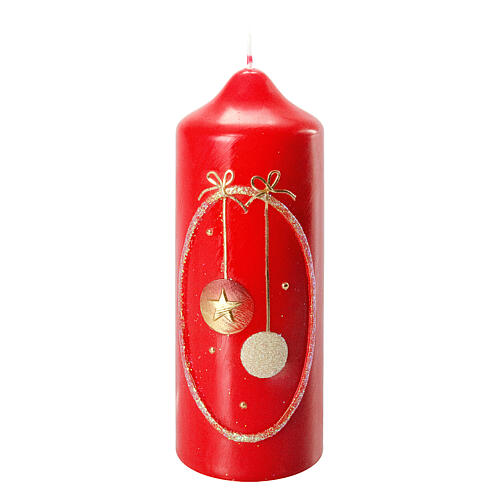 Bougie boules de Noël rouge or 165x60 mm 1