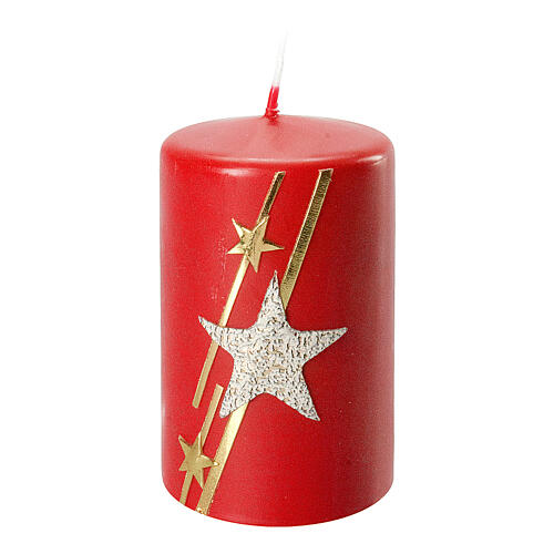 Kerze rot weihnachtlich mit glitzernden Sternen 2 Stück, 100x60 mm 3