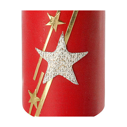 Red Christmas candles with glitter stars 2 piece set 100x60 mm 2