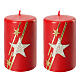 Red Christmas candles with glitter stars 2 piece set 100x60 mm s1