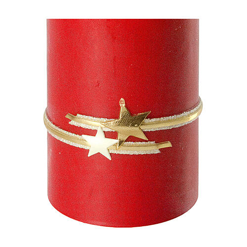 Red Christmas candles set of 2, golden band and stars, 100x60 mm 2