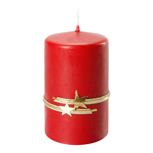 Red Christmas candles set of 2, golden band and stars, 100x60 mm 3