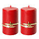 Red Christmas candles set of 2, golden band and stars, 100x60 mm s1