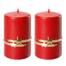 Red Christmas candles with gold star band 2 pcs 100x60 mm