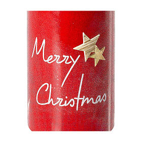 Kerze rot Merry Christmas mit goldenen Sternen 2 Stück, 100x60 mm