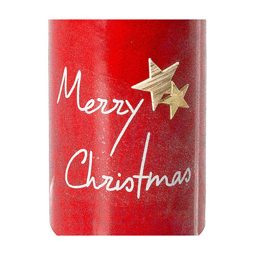 Red candles set of 2, Merry Christmas and stars, 100x60 mm 2