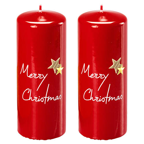 Red shiny candles set of 2, Merry Christmas, 150x60 mm 1