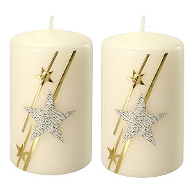 Kerze mit Sternen und glitzernden Details 2 Stück, 100x60 mm