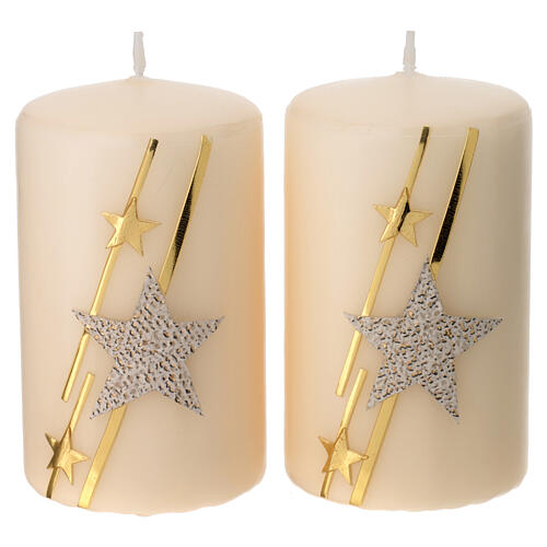 White Christmas candles set of 2, stars and glitter, 100x60 mm 1