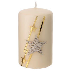 White Christmas candles with glitter stars 2 pcs 100x60 mm