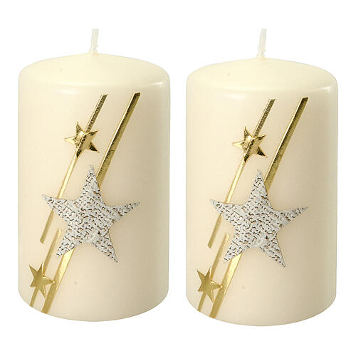 White Christmas candles with glitter stars 2 pcs 100x60 mm 1
