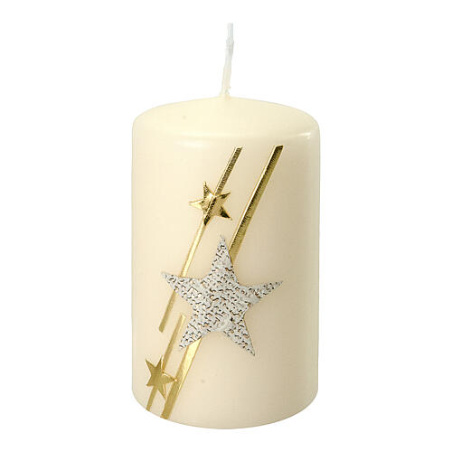 White Christmas candles with glitter stars 2 pcs 100x60 mm 3