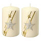 White Christmas candles with glitter stars 2 pcs 100x60 mm s1