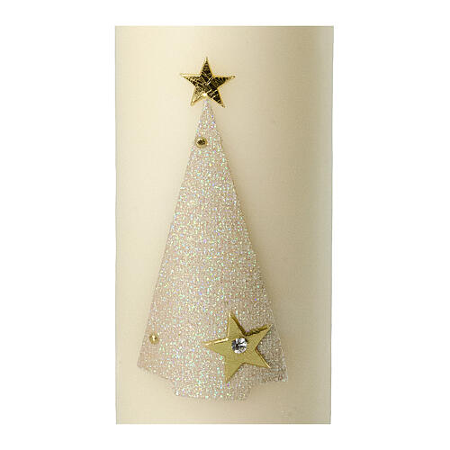 Ivory candles set of 2, glitter Christmas tree and stars, 150x60 mm 2