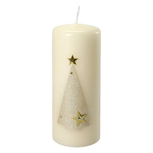 Ivory candles set of 2, glitter Christmas tree and stars, 150x60 mm 3