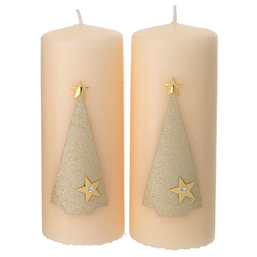 Ivory candles set of 2, glitter Christmas tree and stars, 150x60 mm 1