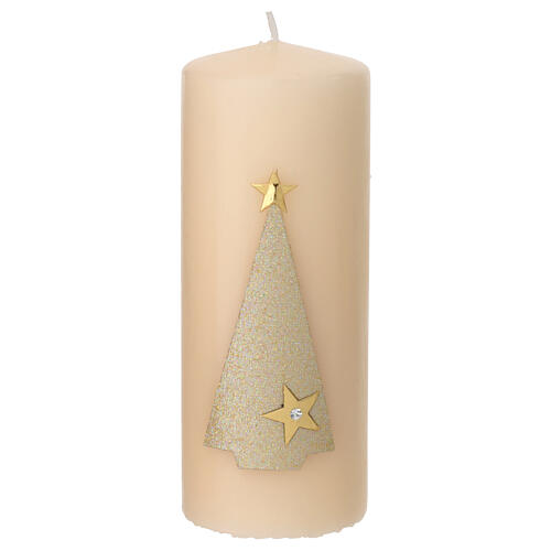 Ivory candles set of 2, glitter Christmas tree and stars, 150x60 mm 2