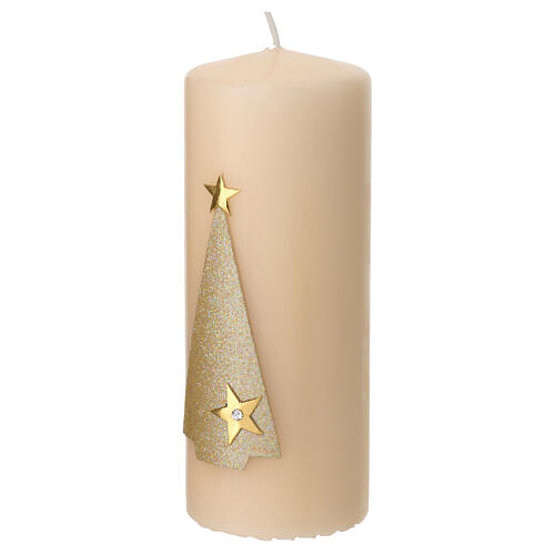 Ivory candles set of 2, glitter Christmas tree and stars, 150x60 mm 3