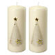 Ivory candles set of 2, glitter Christmas tree and stars, 150x60 mm s1