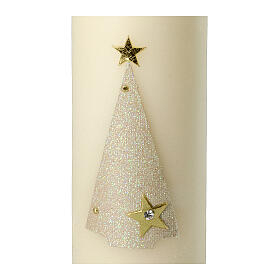 Ivory candles with glittered Christmas tree 2 pcs 150x60 mm
