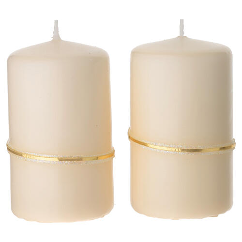 Ivory candles set of 2, golden ring and stars, 100x60 mm 2