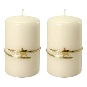 Ivory candles with golden stars band 2 pcs 100x60 mm