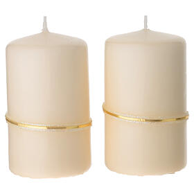 Ivory candles with golden stars band 2 pcs 100x60 mm