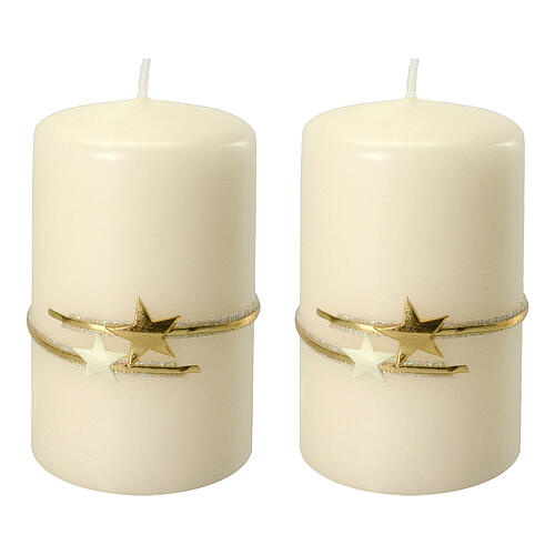 Ivory candles with golden stars band 2 pcs 100x60 mm 1