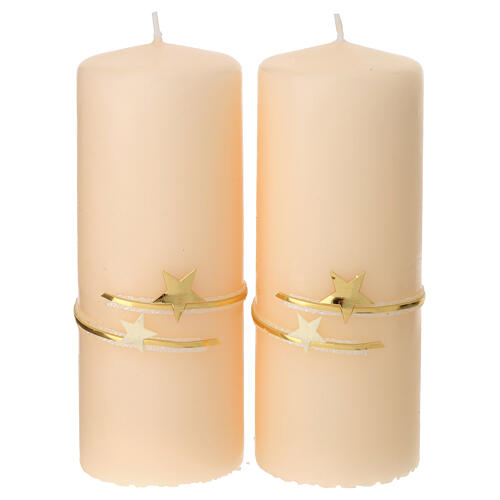 Candela stelle dorate Natale avorio 2 pz 150x60 mm 1