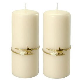 Ivory Christmas candles with golden stars 2 pc set 150x60 mm