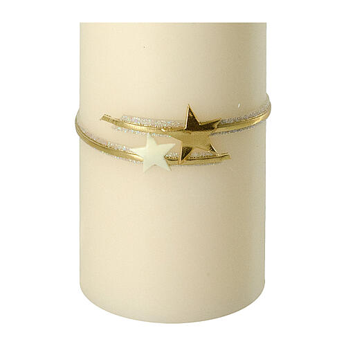 Ivory Christmas candles with golden stars 2 pc set 150x60 mm 2