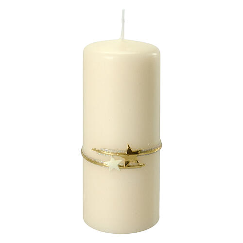 Ivory Christmas candles with golden stars 2 pc set 150x60 mm 3