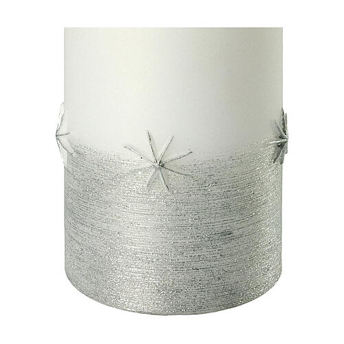 White Christmas candle, silver glitter and snowflakes, 100x60 mm 2