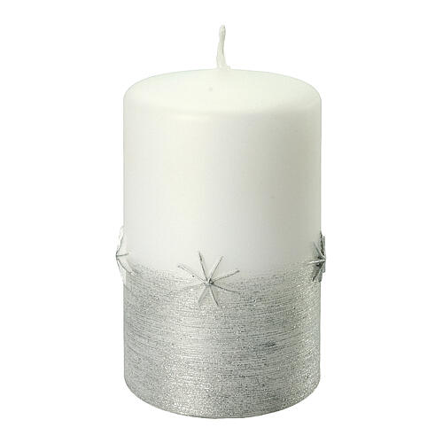 White Christmas candle, silver glitter and snowflakes, 100x60 mm 3