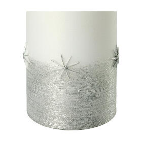 Candela bianca glitter argento natale 2 pz 100x60 mm