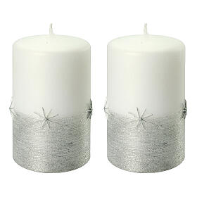 White silver glitter Christmas candles 2 pcs 100x60 mm